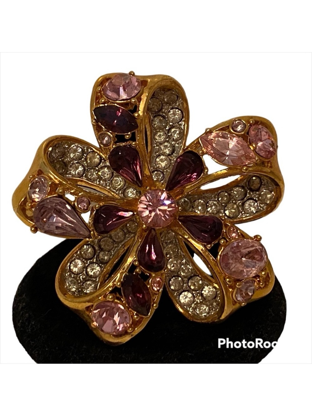 NOLAN MILLER BROOCH BOW PIN PINK PURPLE CLEAR CZ RHINESTONES GOLD PLATE SETTING